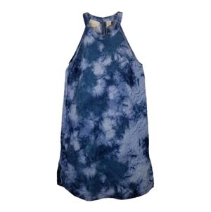 Cynthia Rowley 100% Linen Sleeveless Summer Dress Mini High Neck Print Tie Dye